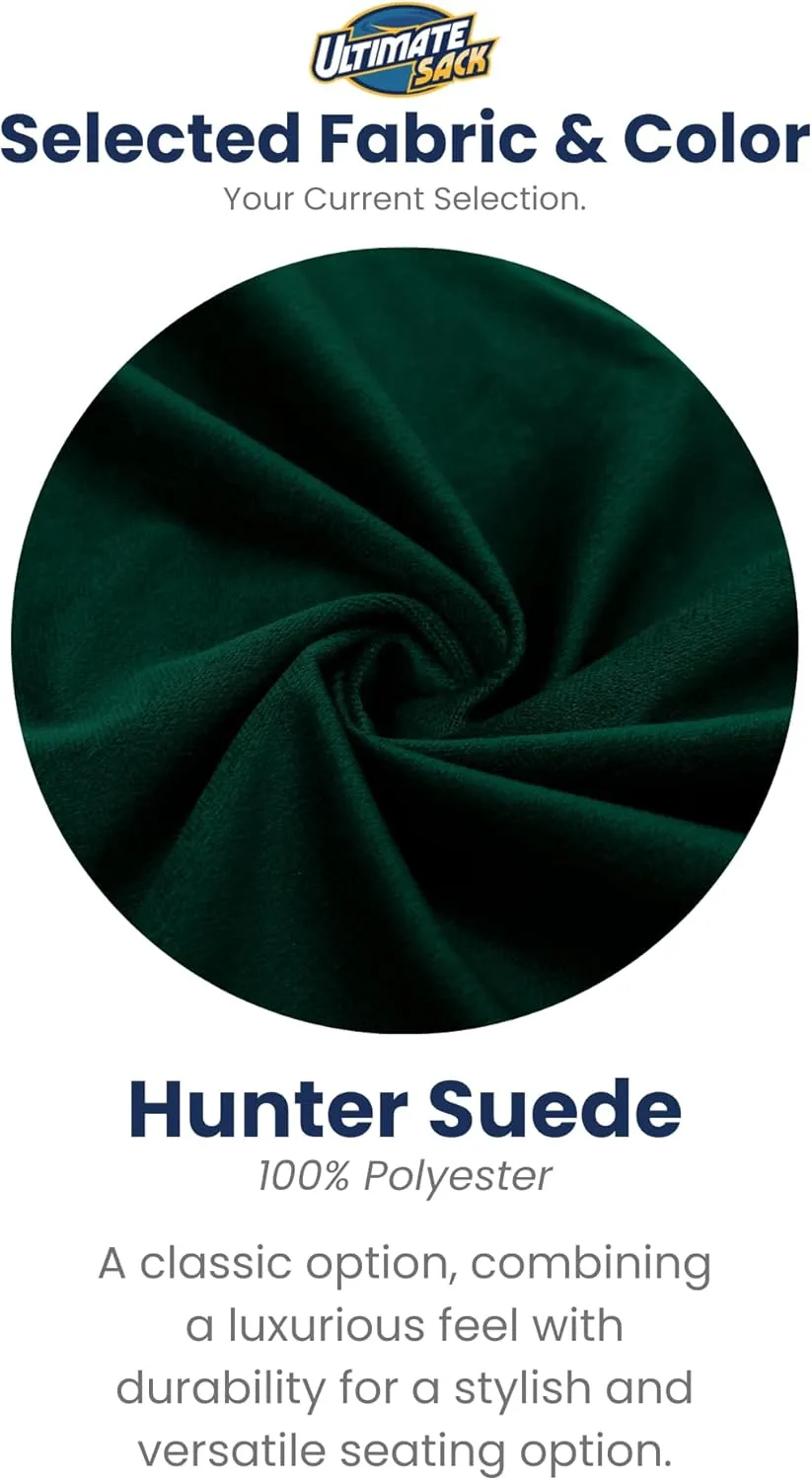 ULTIMATE SACK 5ft Bean Bag Chair & Footstool, Oversize Bean Bag Chair for Adults, Comfy Chair Bean Bag Couch Lounge Sofa Loveseat Furniture | Hunter Green Suede