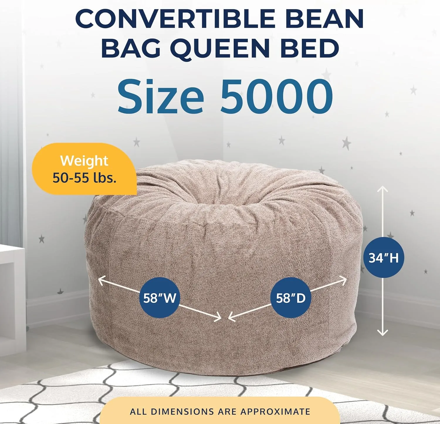 ULTIMATE SACK 5ft Bean Bag Chair, Oversize Bean Bag Chair for Adults, Comfy Chair Bean Bag Couch Lounge Sofa Loveseat Furniture | Cafe Bouchon