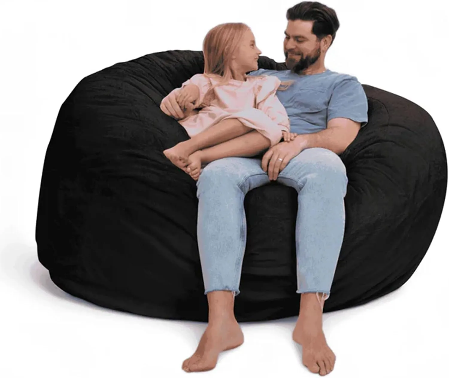 ULTIMATE SACK 6ft Bean Bag Chair & Footstool, Oversize Bean Bag Chair for Adults, Comfy Chair Bean Bag Couch Lounge Sofa Loveseat Furniture | Black Fur