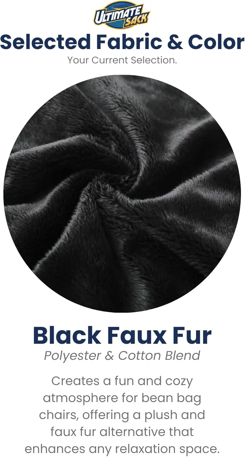ULTIMATE SACK 6ft Bean Bag Chair & Footstool, Oversize Bean Bag Chair for Adults, Comfy Chair Bean Bag Couch Lounge Sofa Loveseat Furniture | Black Fur