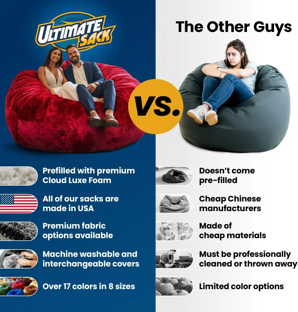 ULTIMATE SACK 6ft Bean Bag Chair & Footstool, Oversize Bean Bag Chair for Adults, Comfy Chair Bean Bag Couch Lounge Sofa Loveseat Furniture | Black Suede