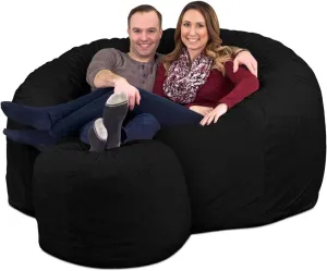 ULTIMATE SACK 6ft Bean Bag Chair & Footstool, Oversize Bean Bag Chair for Adults, Comfy Chair Bean Bag Couch Lounge Sofa Loveseat Furniture | Black Suede