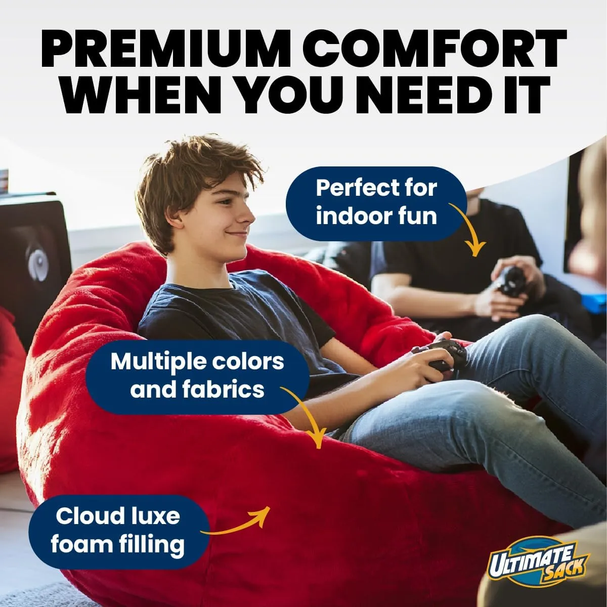 ULTIMATE SACK 6ft Bean Bag Chair & Footstool, Oversize Bean Bag Chair for Adults, Comfy Chair Bean Bag Couch Lounge Sofa Loveseat Furniture | Black Suede