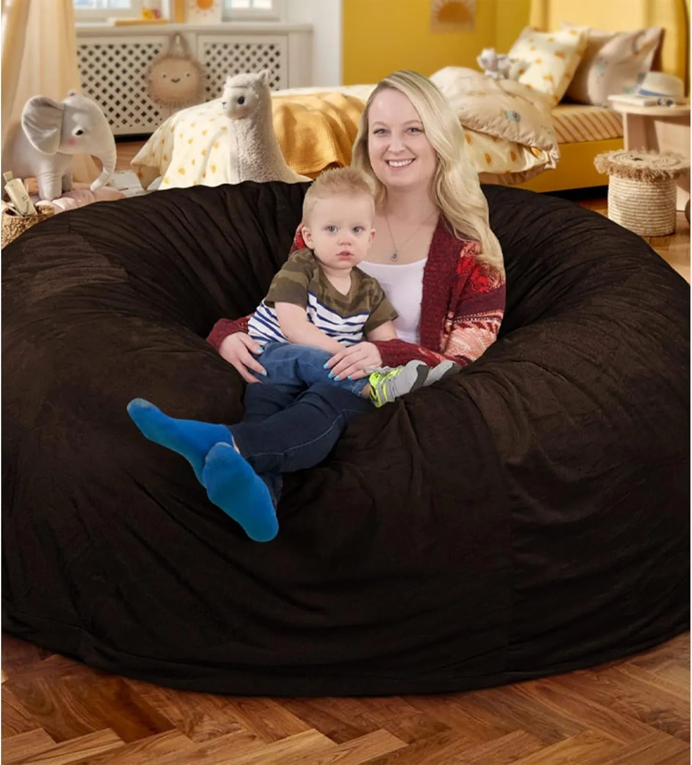 ULTIMATE SACK 6ft Bean Bag Chair & Footstool, Oversize Bean Bag Chair for Adults, Comfy Chair Bean Bag Couch Lounge Sofa Loveseat Furniture | Brown Fur