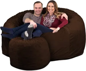 ULTIMATE SACK 6ft Bean Bag Chair & Footstool, Oversize Bean Bag Chair for Adults, Comfy Chair Bean Bag Couch Lounge Sofa Loveseat Furniture | Brown Fur