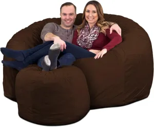 ULTIMATE SACK 6ft Bean Bag Chair & Footstool, Oversize Bean Bag Chair for Adults, Comfy Chair Bean Bag Couch Lounge Sofa Loveseat Furniture | Brown Suede