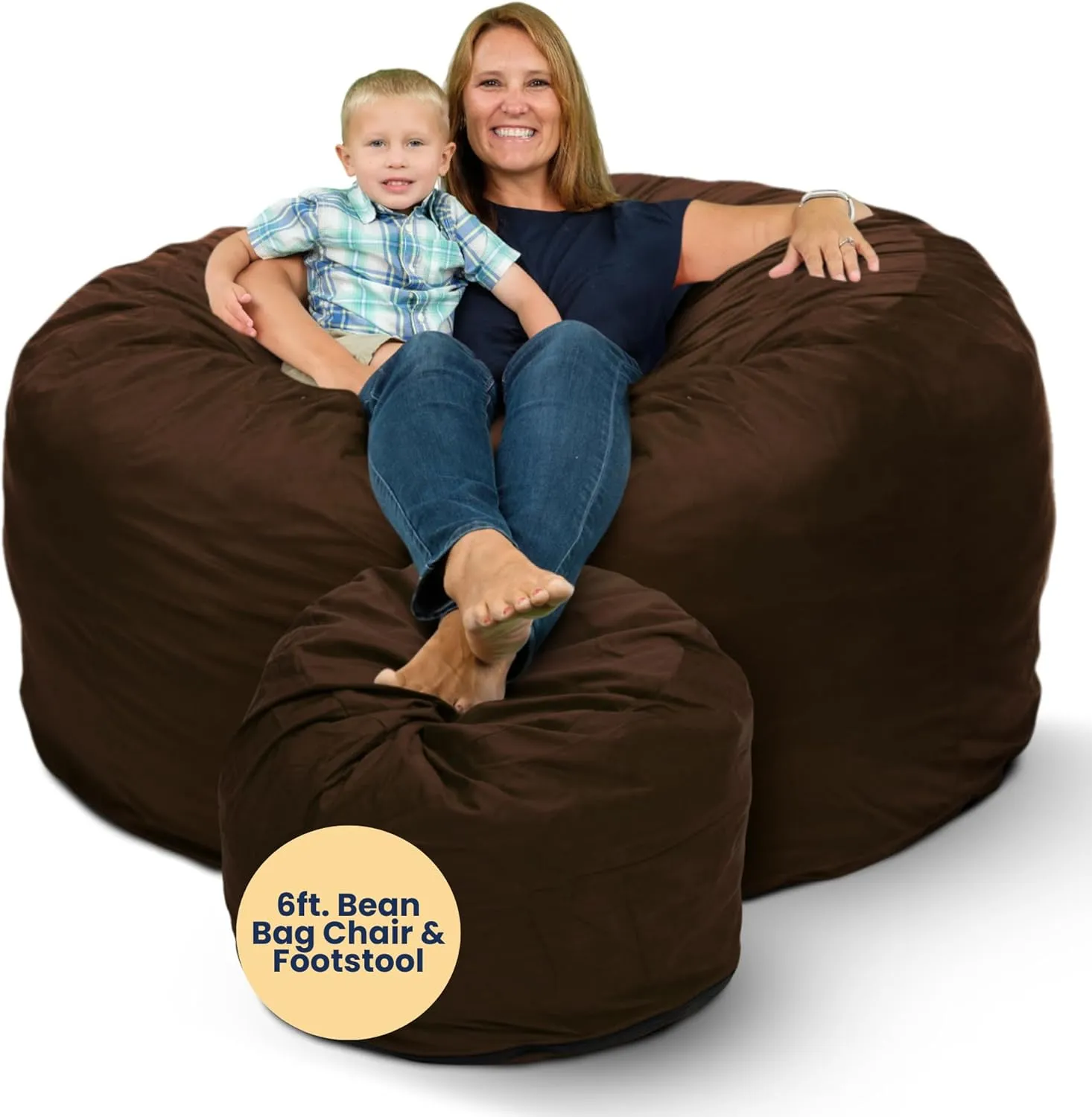 ULTIMATE SACK 6ft Bean Bag Chair & Footstool, Oversize Bean Bag Chair for Adults, Comfy Chair Bean Bag Couch Lounge Sofa Loveseat Furniture | Brown Suede