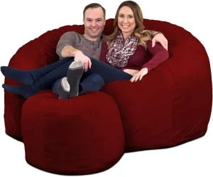 ULTIMATE SACK 6ft Bean Bag Chair & Footstool, Oversize Bean Bag Chair for Adults, Comfy Chair Bean Bag Couch Lounge Sofa Loveseat Furniture | Burgundy Suede