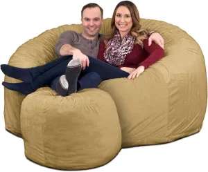 ULTIMATE SACK 6ft Bean Bag Chair & Footstool, Oversize Bean Bag Chair for Adults, Comfy Chair Bean Bag Couch Lounge Sofa Loveseat Furniture | Camel Suede