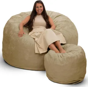 ULTIMATE SACK 6ft Bean Bag Chair & Footstool, Oversize Bean Bag Chair for Adults, Comfy Chair Bean Bag Couch Lounge Sofa Loveseat Furniture | Camel Suede