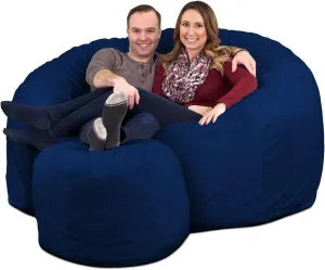 ULTIMATE SACK 6ft Bean Bag Chair & Footstool, Oversize Bean Bag Chair for Adults, Comfy Chair Bean Bag Couch Lounge Sofa Loveseat Furniture | Electric Blue Suede