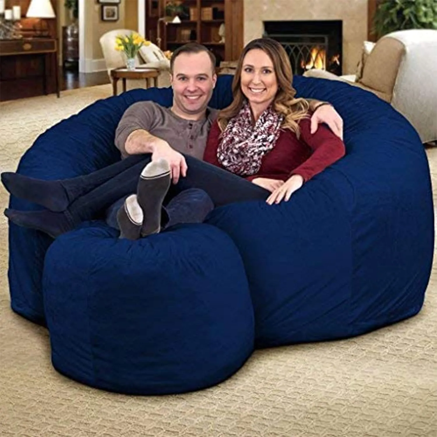 ULTIMATE SACK 6ft Bean Bag Chair & Footstool, Oversize Bean Bag Chair for Adults, Comfy Chair Bean Bag Couch Lounge Sofa Loveseat Furniture | Electric Blue Suede