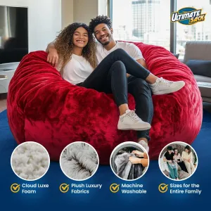 ULTIMATE SACK 6ft Bean Bag Chair & Footstool, Oversize Bean Bag Chair for Adults, Comfy Chair Bean Bag Couch Lounge Sofa Loveseat Furniture | Ivory Fur