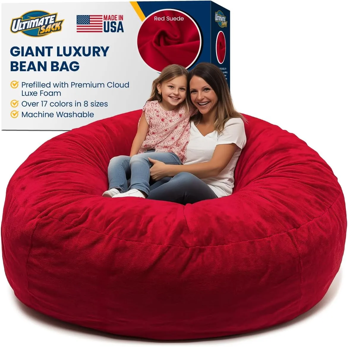 ULTIMATE SACK 6ft Bean Bag Chair & Footstool, Oversize Bean Bag Chair for Adults, Comfy Chair Bean Bag Couch Lounge Sofa Loveseat Furniture | Navy Fur