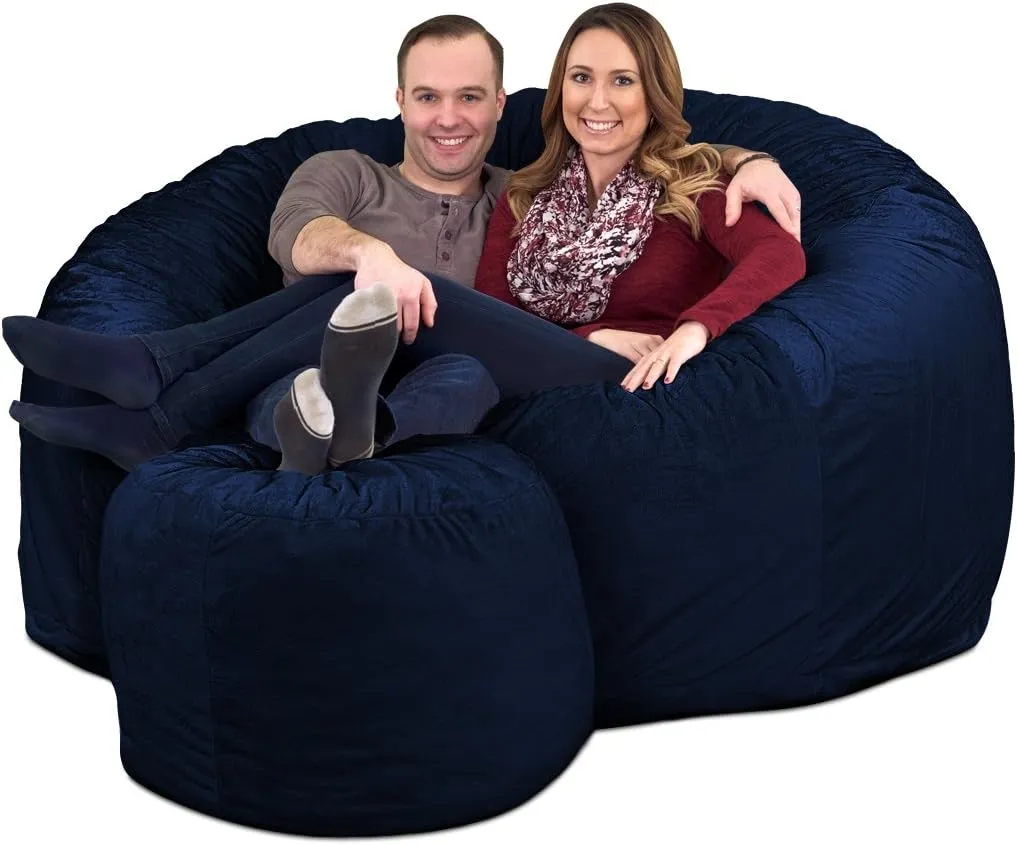 ULTIMATE SACK 6ft Bean Bag Chair & Footstool, Oversize Bean Bag Chair for Adults, Comfy Chair Bean Bag Couch Lounge Sofa Loveseat Furniture | Navy Fur