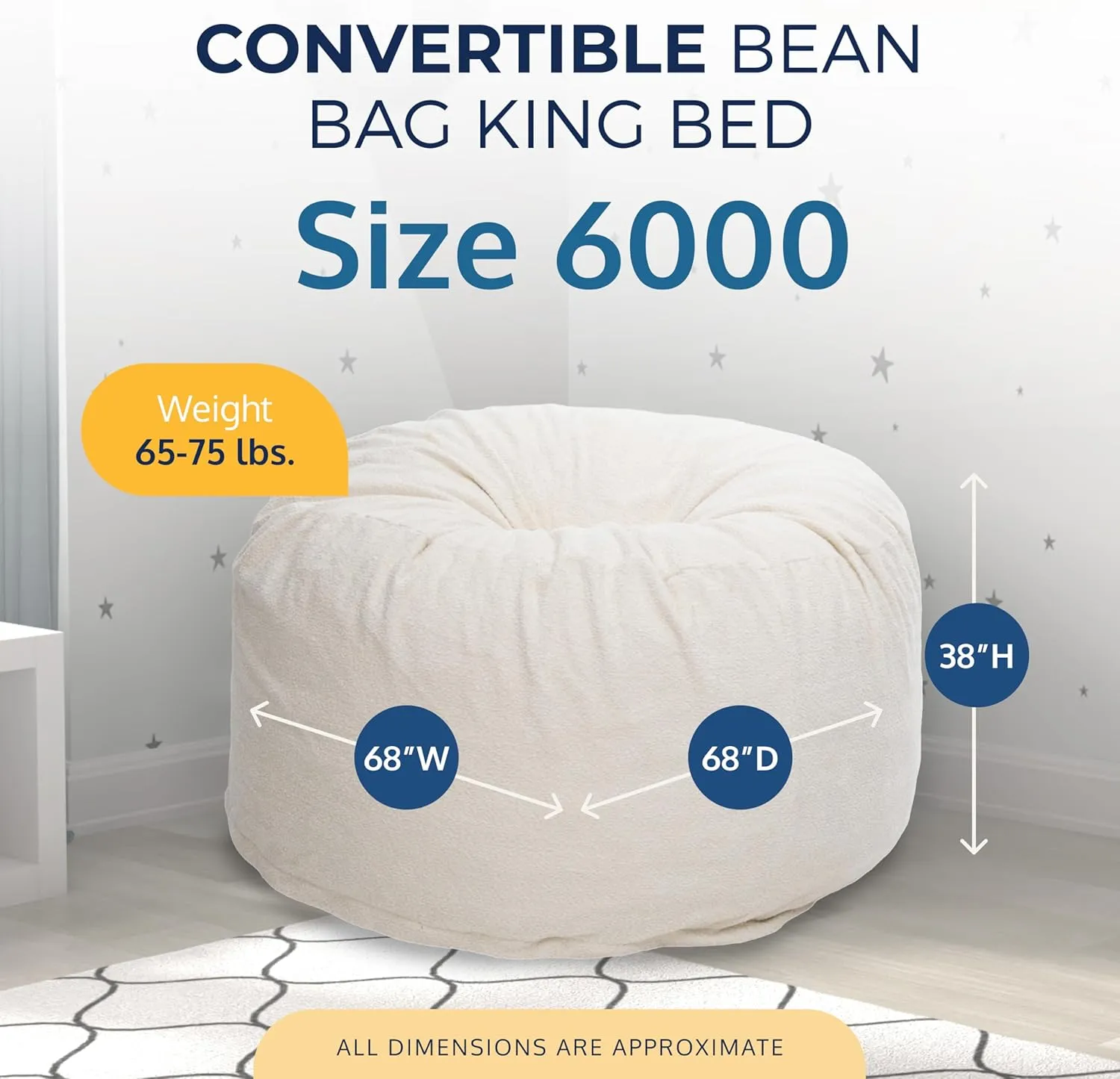 ULTIMATE SACK 6ft Bean Bag Chair, Oversize Bean Bag Chair for Adults, Comfy Chair Bean Bag Couch Lounge Sofa Loveseat Furniture | Alabaster Bouchon