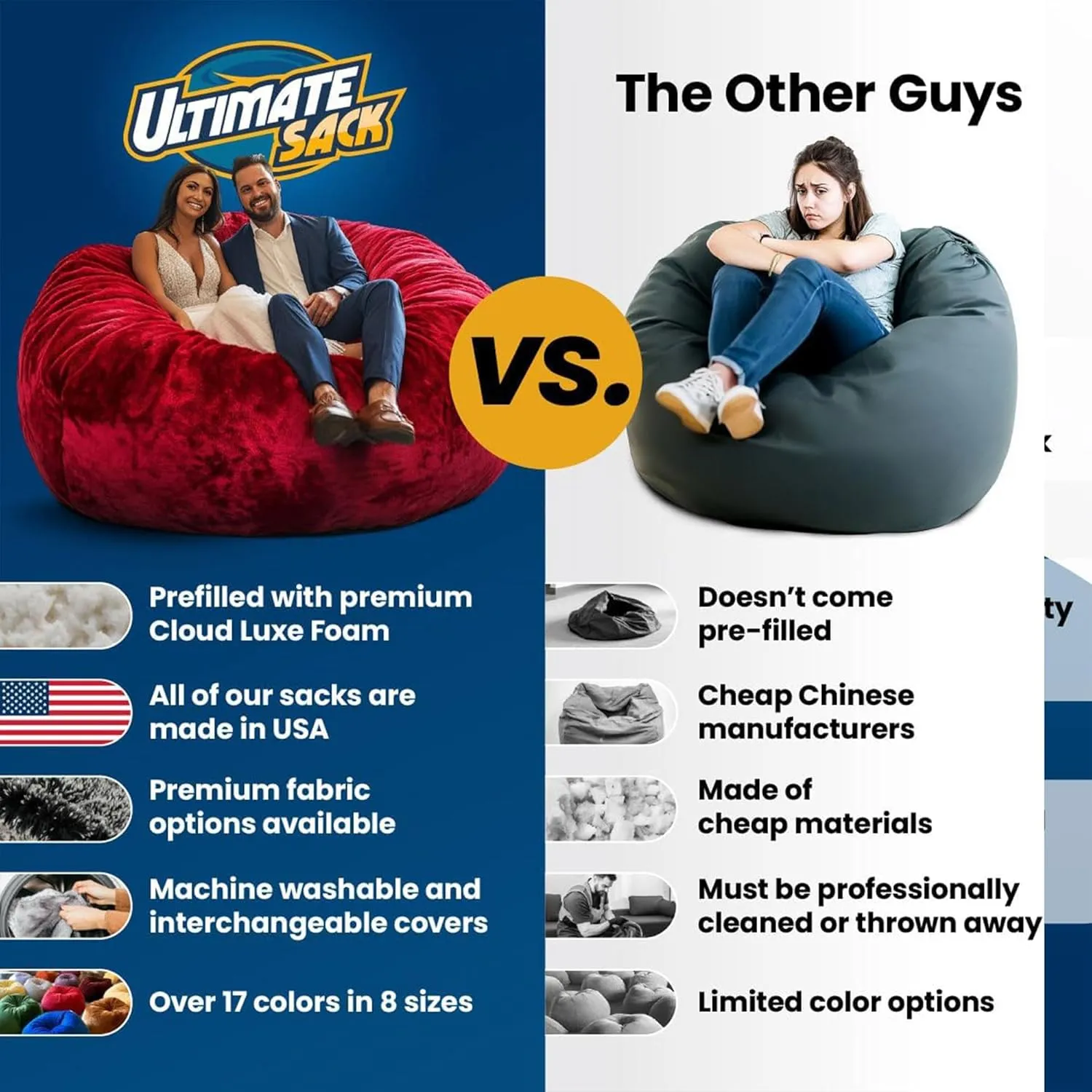 ULTIMATE SACK 6ft Bean Bag Chair, Oversize Bean Bag Chair for Adults, Comfy Chair Bean Bag Couch Lounge Sofa Loveseat Furniture | Black Fur