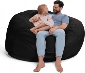 ULTIMATE SACK 6ft Bean Bag Chair, Oversize Bean Bag Chair for Adults, Comfy Chair Bean Bag Couch Lounge Sofa Loveseat Furniture | Black Fur