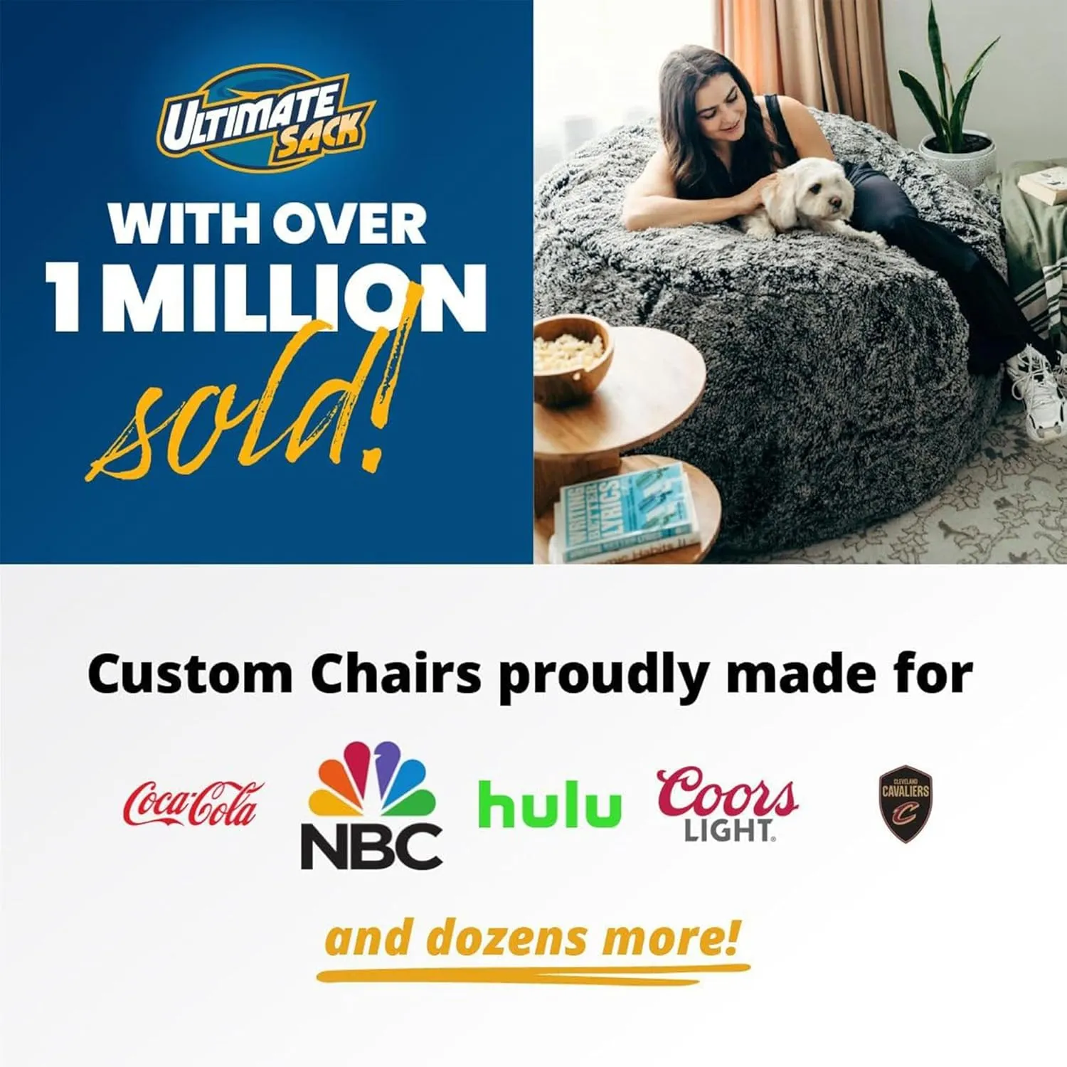 ULTIMATE SACK 6ft Bean Bag Chair, Oversize Bean Bag Chair for Adults, Comfy Chair Bean Bag Couch Lounge Sofa Loveseat Furniture | Black Fur