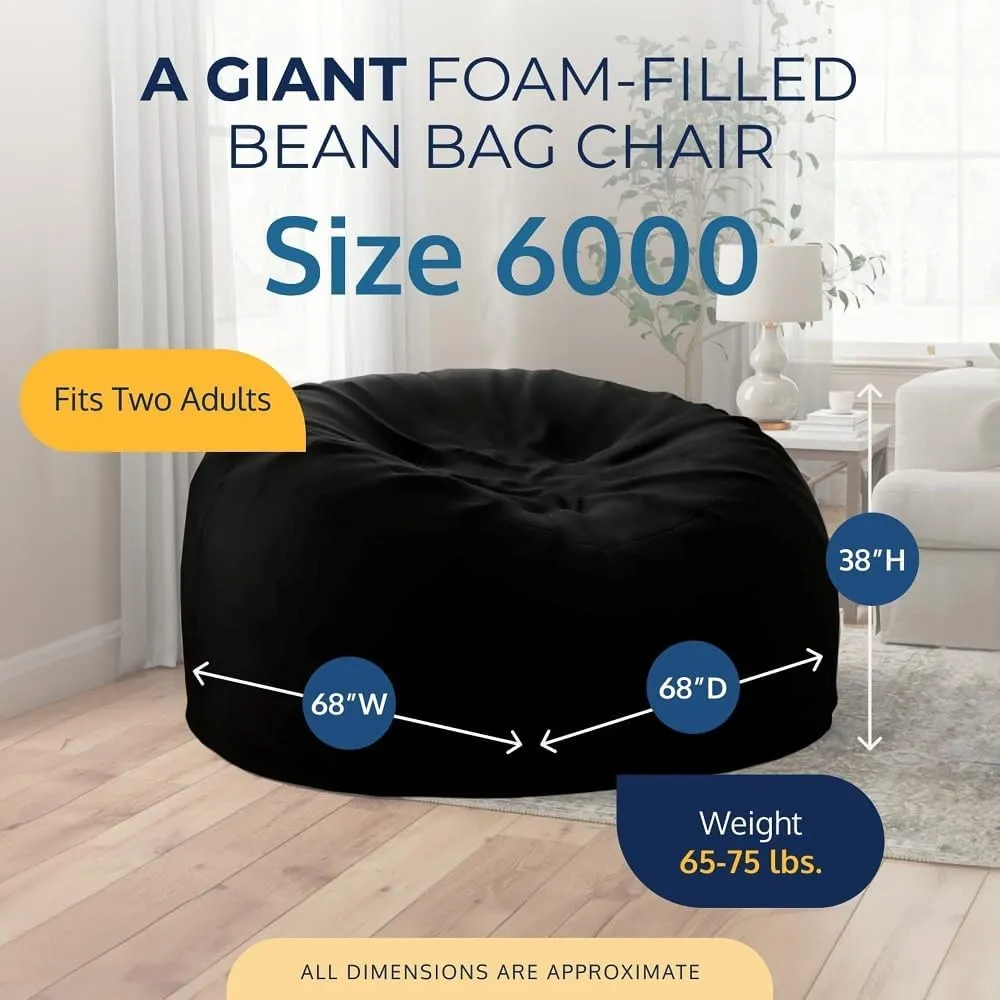 ULTIMATE SACK 6ft Bean Bag Chair, Oversize Bean Bag Chair for Adults, Comfy Chair Bean Bag Couch Lounge Sofa Loveseat Furniture | Black Suede