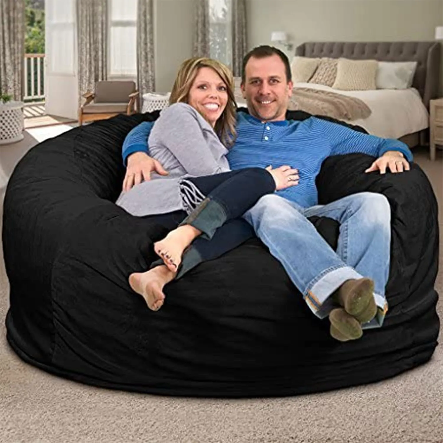 ULTIMATE SACK 6ft Bean Bag Chair, Oversize Bean Bag Chair for Adults, Comfy Chair Bean Bag Couch Lounge Sofa Loveseat Furniture | Black Suede
