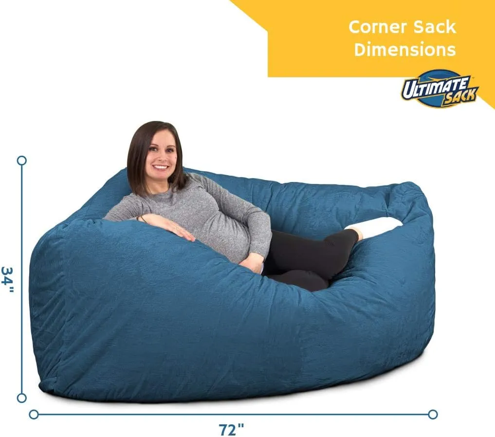 ULTIMATE SACK Corner Bean Bag Chair, Oversize Bean Bag Chair for Adults, Comfy Chair Bean Bag Couch Lounge Sofa Loveseat Furniture | Brown Fur