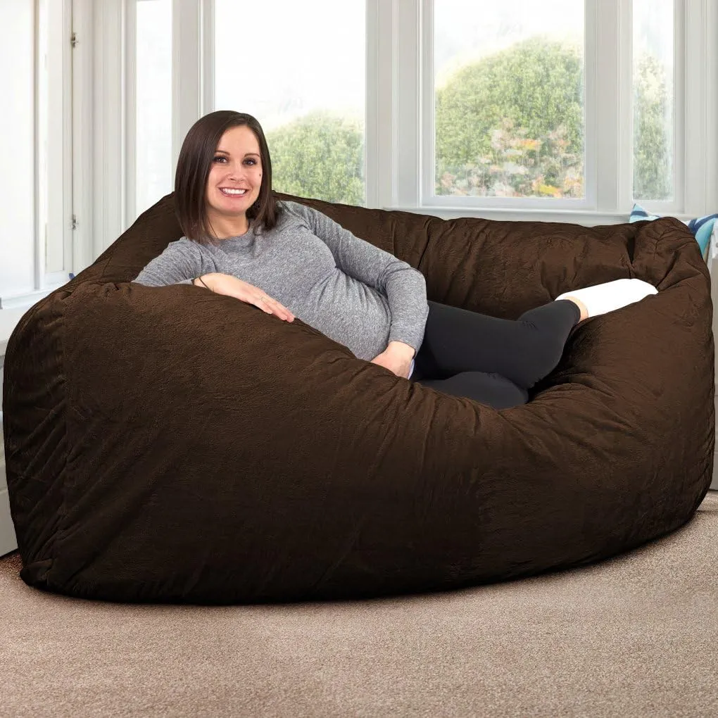 ULTIMATE SACK Corner Bean Bag Chair, Oversize Bean Bag Chair for Adults, Comfy Chair Bean Bag Couch Lounge Sofa Loveseat Furniture | Brown Fur