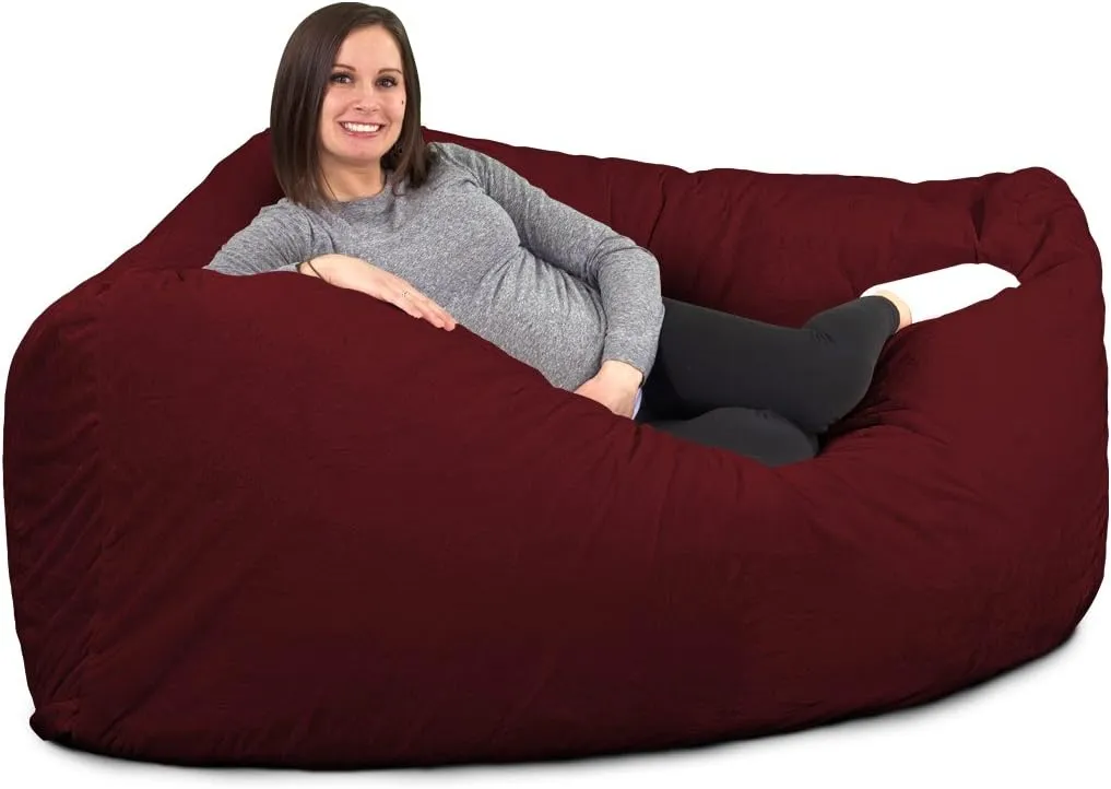 ULTIMATE SACK Corner Bean Bag Chair, Oversize Bean Bag Chair for Adults, Comfy Chair Bean Bag Couch Lounge Sofa Loveseat Furniture | Burgundy Suede