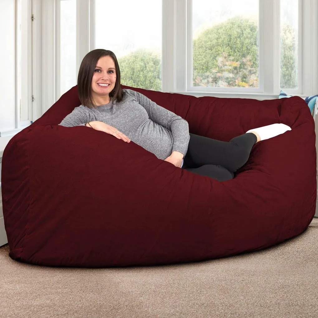 ULTIMATE SACK Corner Bean Bag Chair, Oversize Bean Bag Chair for Adults, Comfy Chair Bean Bag Couch Lounge Sofa Loveseat Furniture | Burgundy Suede