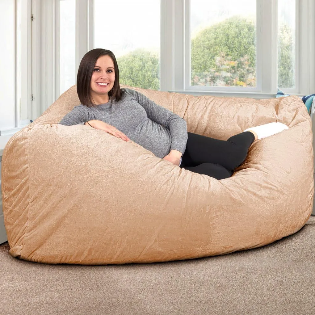 ULTIMATE SACK Corner Bean Bag Chair, Oversize Bean Bag Chair for Adults, Comfy Chair Bean Bag Couch Lounge Sofa Loveseat Furniture | Camel Fur