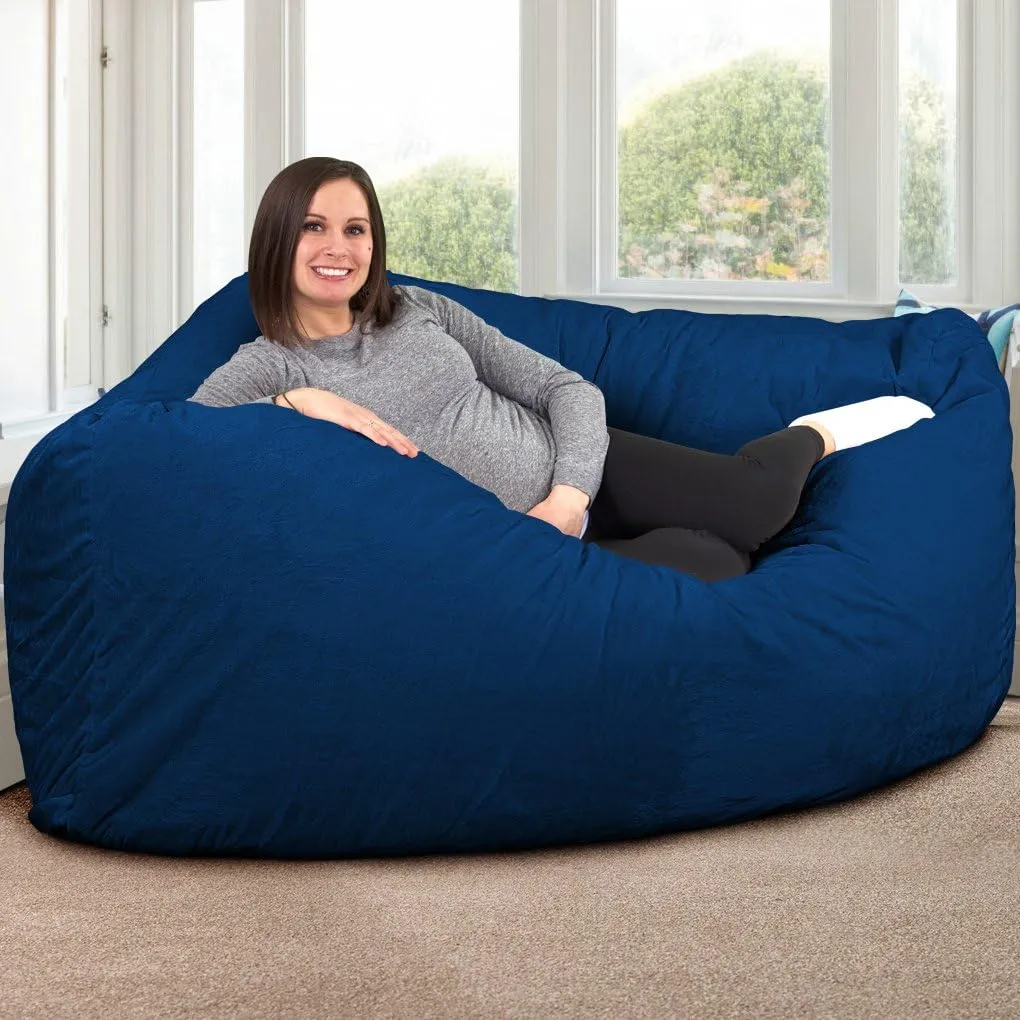 ULTIMATE SACK Corner Bean Bag Chair, Oversize Bean Bag Chair for Adults, Comfy Chair Bean Bag Couch Lounge Sofa Loveseat Furniture | Electric Blue Suede