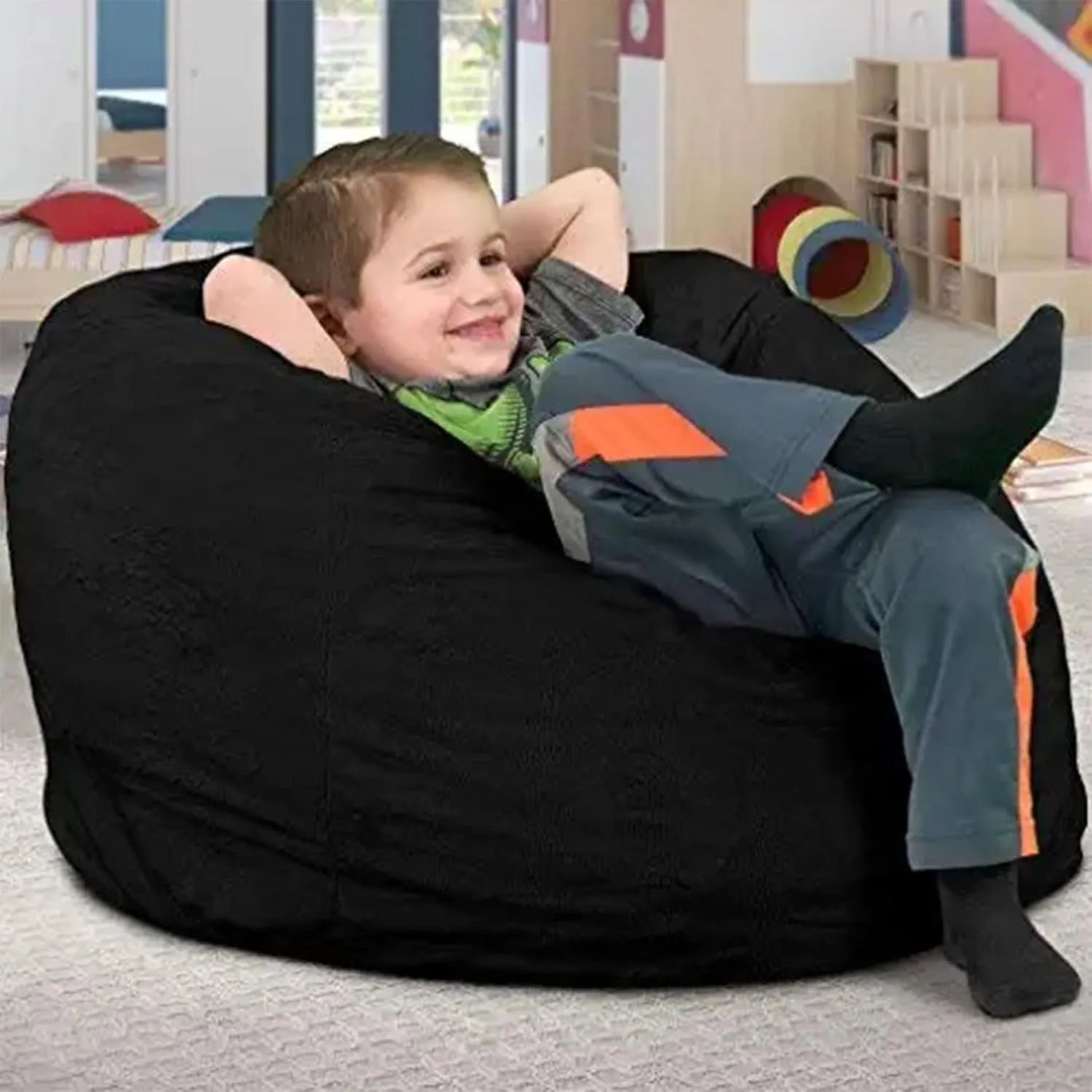 ULTIMATE SACK Kids Bean Bag Chair, Oversize Bean Bag Chair for Adults, Comfy Chair Bean Bag Couch Lounge Sofa Loveseat Furniture | Black Suede
