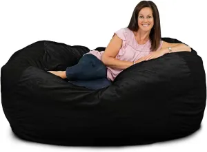 ULTIMATE SACK Lounger Bean Bag Chair, Oversize Bean Bag Chair for Adults, Comfy Chair Bean Bag Couch Lounge Sofa Loveseat Furniture | Black Fur
