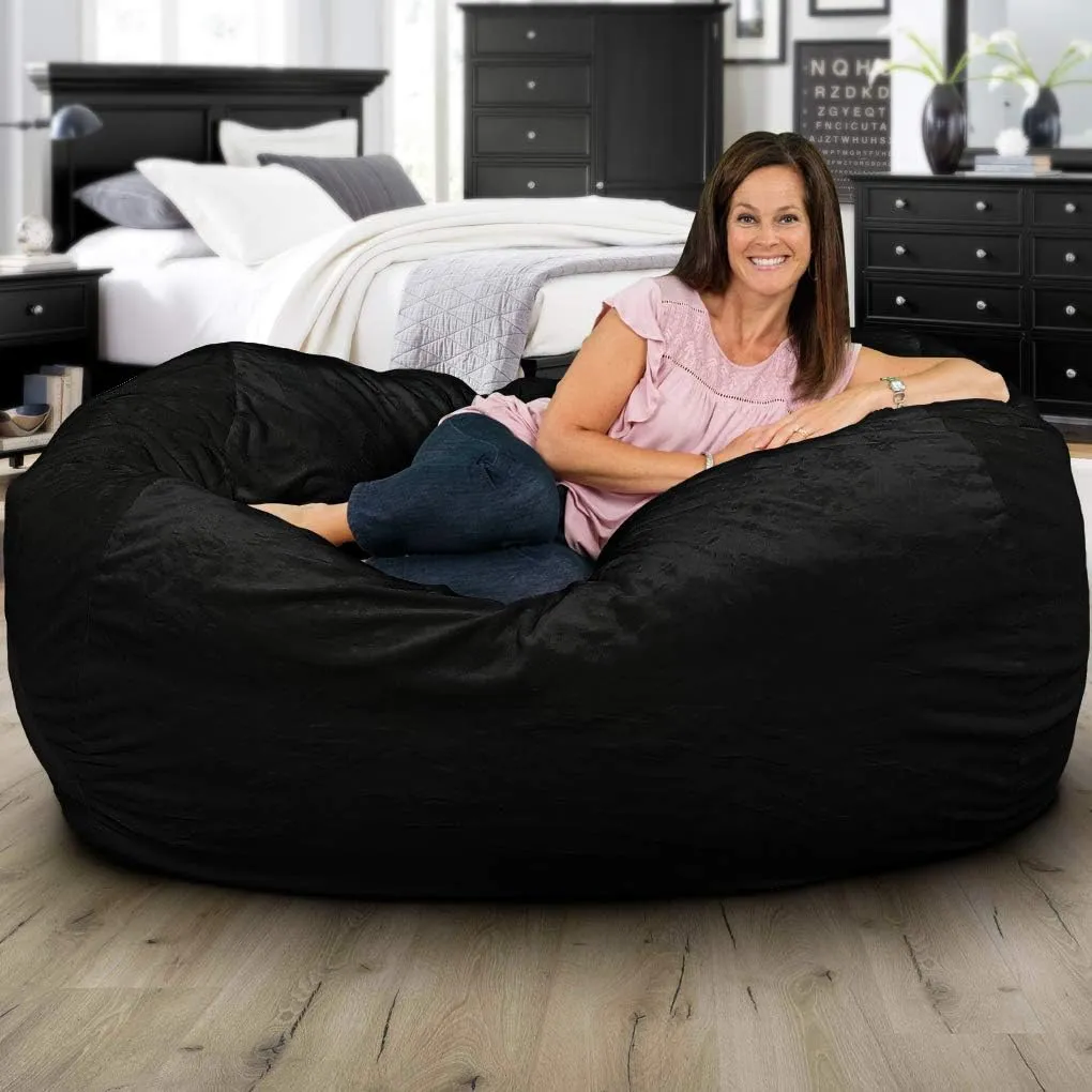 ULTIMATE SACK Lounger Bean Bag Chair, Oversize Bean Bag Chair for Adults, Comfy Chair Bean Bag Couch Lounge Sofa Loveseat Furniture | Black Fur