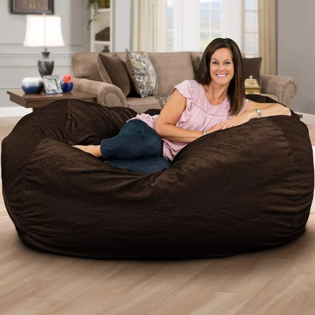 ULTIMATE SACK Lounger Bean Bag Chair, Oversize Bean Bag Chair for Adults, Comfy Chair Bean Bag Couch Lounge Sofa Loveseat Furniture | Brown Fur