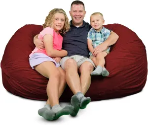 ULTIMATE SACK Lounger Bean Bag Chair, Oversize Bean Bag Chair for Adults, Comfy Chair Bean Bag Couch Lounge Sofa Loveseat Furniture | Burgundy Suede