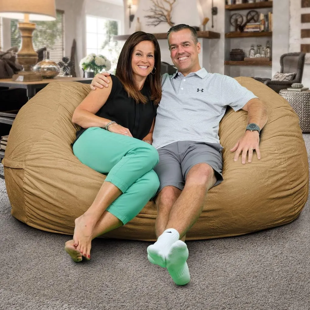 ULTIMATE SACK Lounger Bean Bag Chair, Oversize Bean Bag Chair for Adults, Comfy Chair Bean Bag Couch Lounge Sofa Loveseat Furniture | Camel Fur