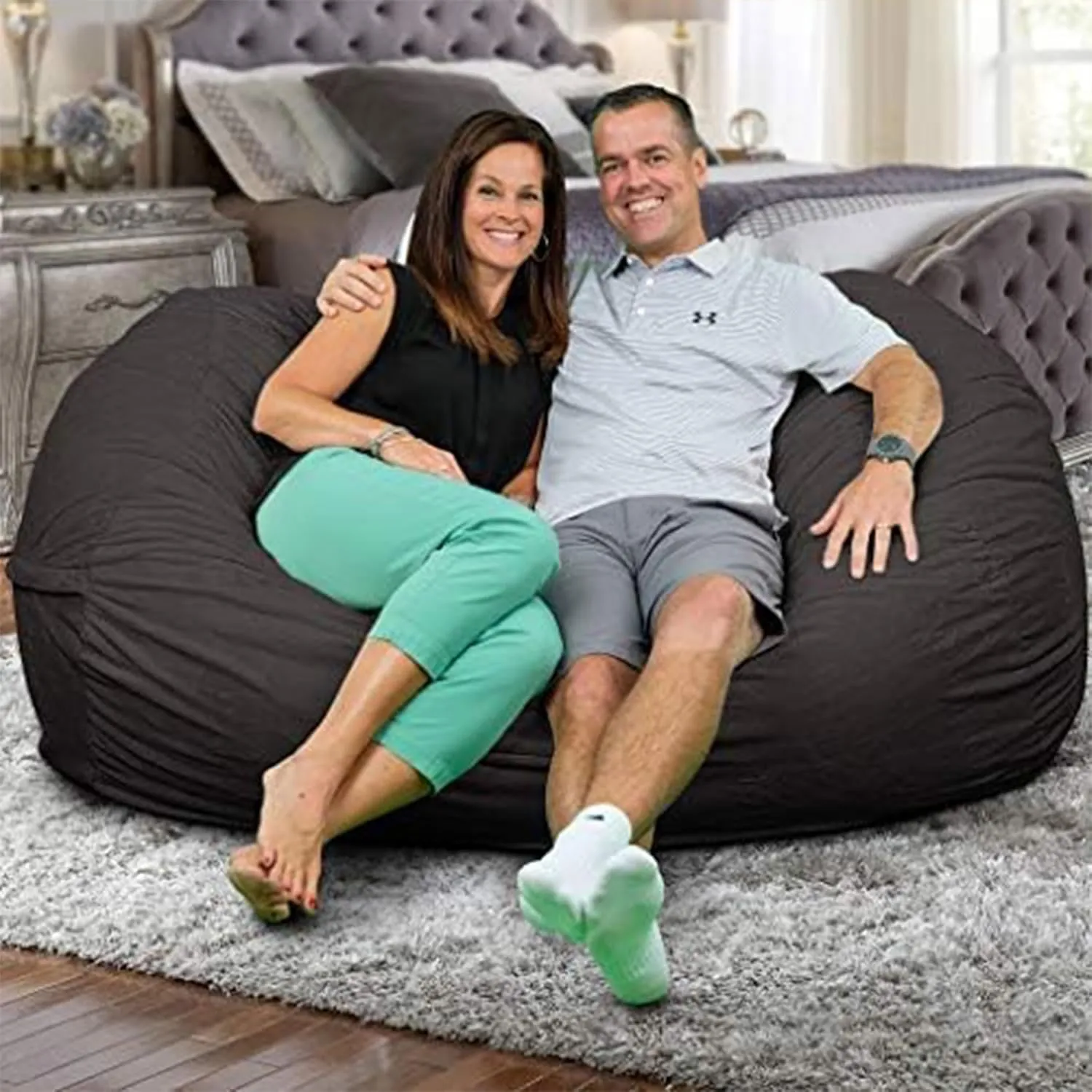 ULTIMATE SACK Lounger Bean Bag Chair, Oversize Bean Bag Chair for Adults, Comfy Chair Bean Bag Couch Lounge Sofa Loveseat Furniture | Grey Suede