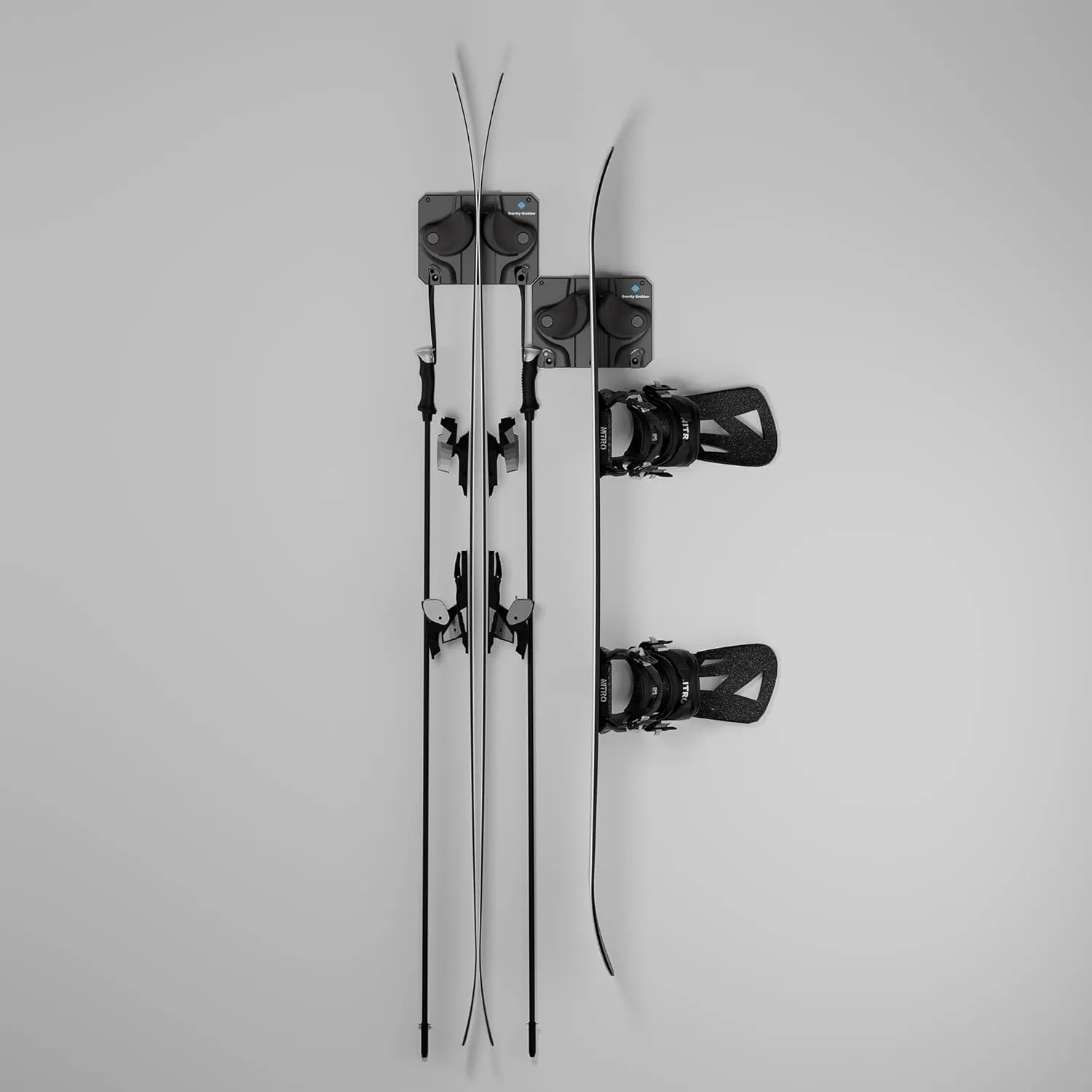 Ultimate Ski & Snowboard Wall Storage Rack - Fits any Ski or Snowboard - Save Your Rocker, Tips and Tails - Damage-free - 2x - Black