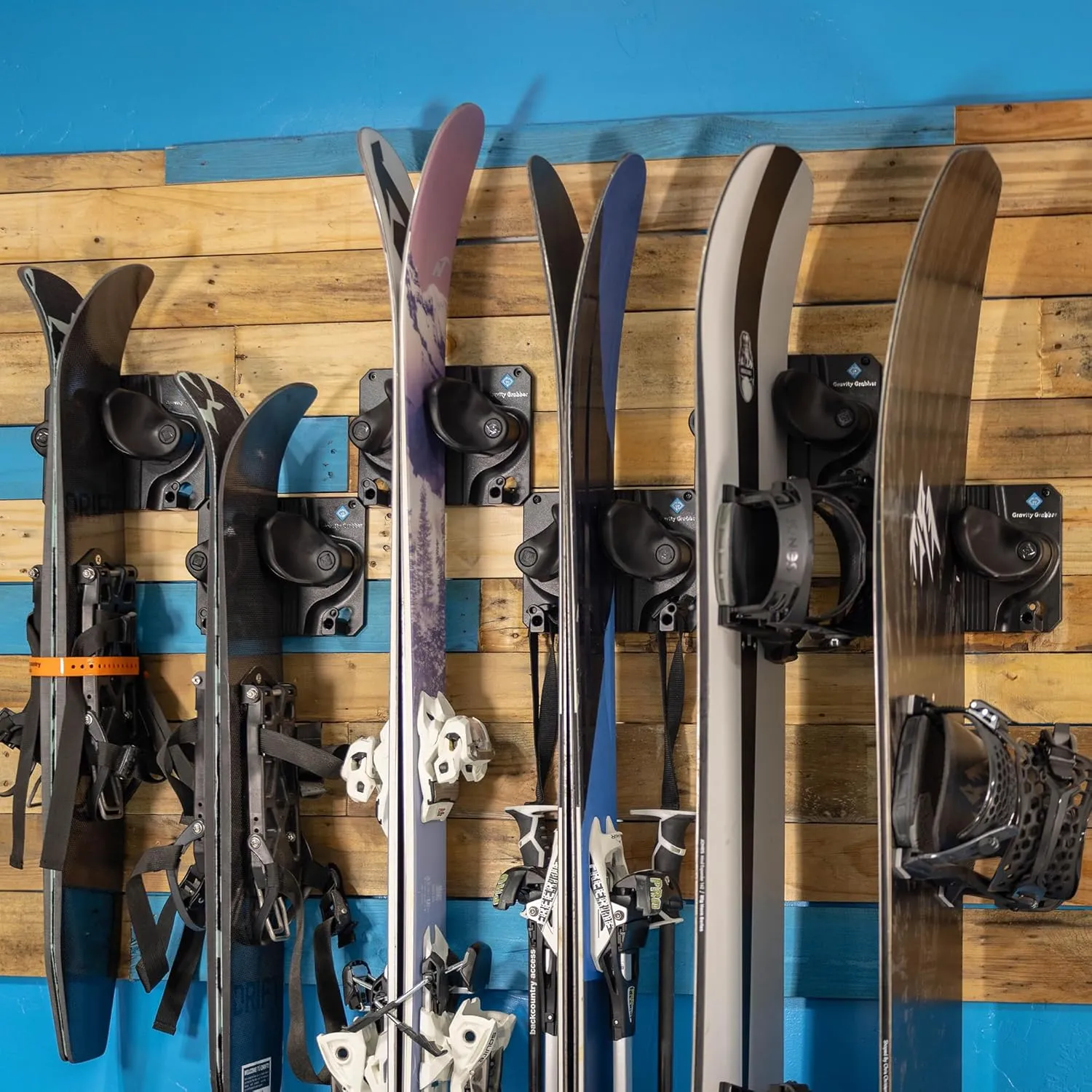 Ultimate Ski & Snowboard Wall Storage Rack - Fits any Ski or Snowboard - Save Your Rocker, Tips and Tails - Damage-free - 6x - Black