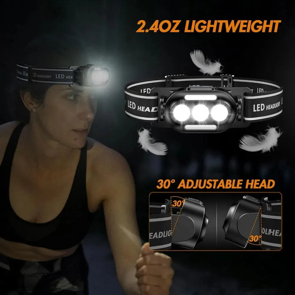 Ultra-Bright USB Rechargeable LED Headlamp – Waterproof IPX4 Headlight with White, Red, and Blue Light Modes
