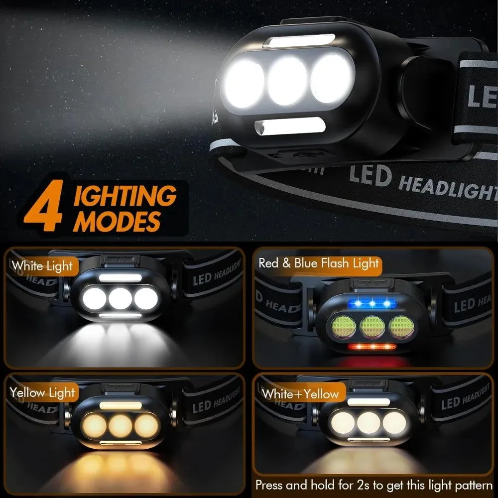 Ultra-Bright USB Rechargeable LED Headlamp – Waterproof IPX4 Headlight with White, Red, and Blue Light Modes
