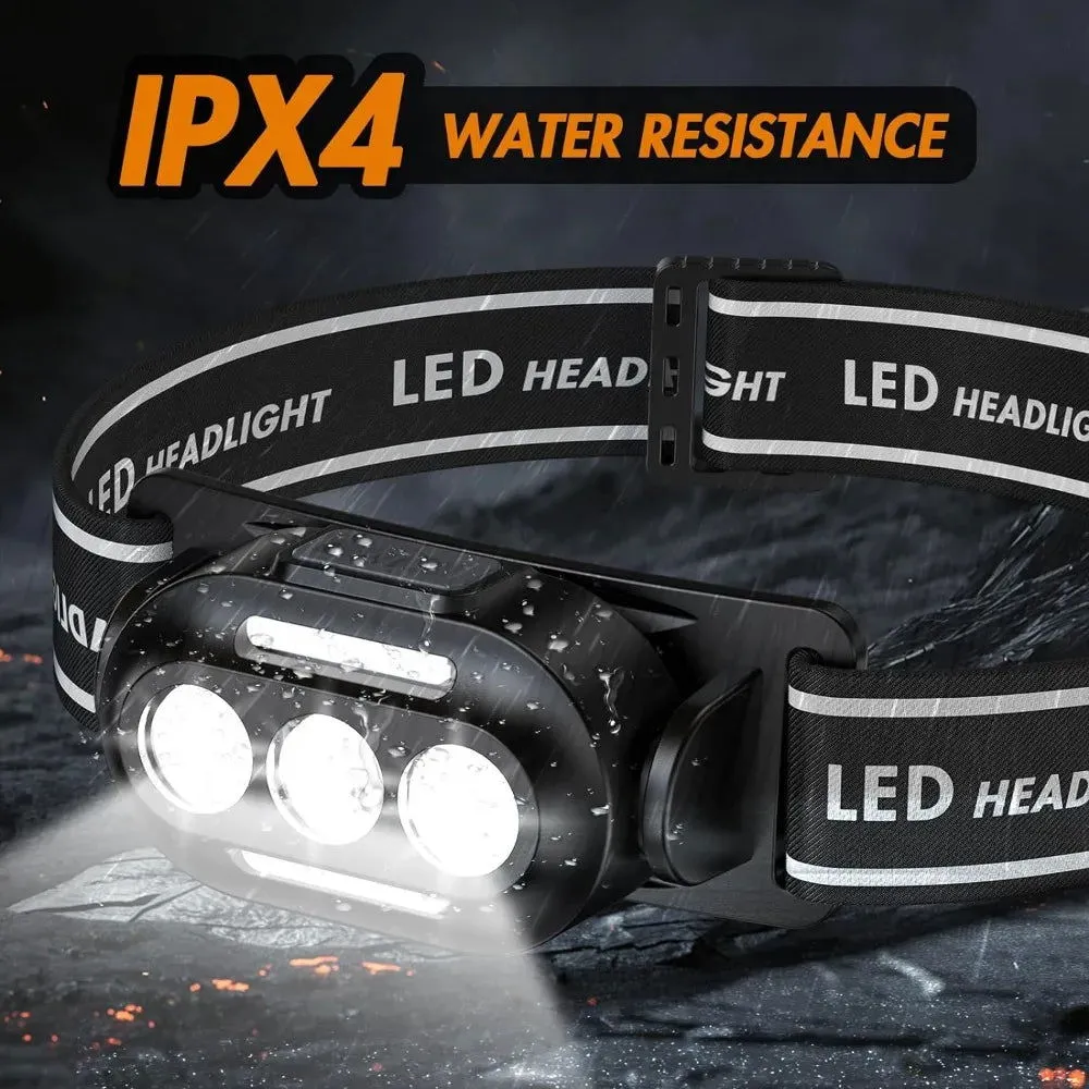 Ultra-Bright USB Rechargeable LED Headlamp – Waterproof IPX4 Headlight with White, Red, and Blue Light Modes
