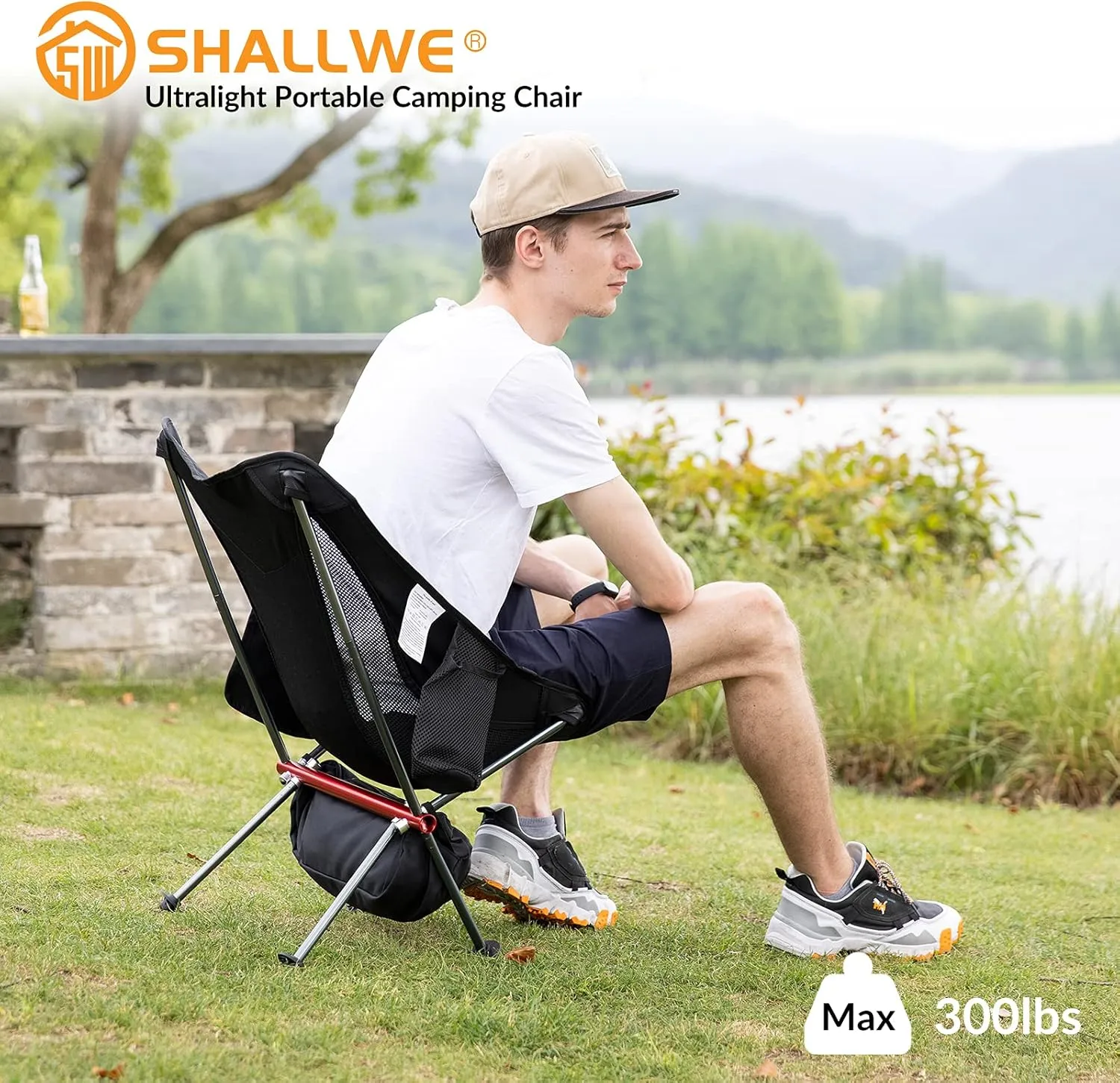 Ultralight Portable Camping Chair,Aviation Aluminum Frame Compact Folding Chairs, 300lbs Capacity with Wide Feet and Storage Bag, Suitable for Camping,BBQ,Hiking,Beach,Lawn