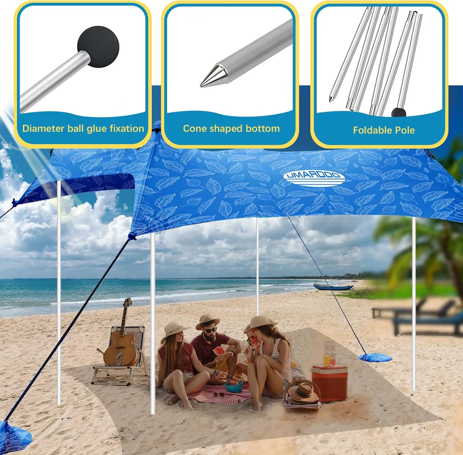 UMARDOO Family Beach Tent Extra Replacement Aluminum Foldable Poles, Portable Telescoping Tent Poles for Awnings Canopy (6.5FT)