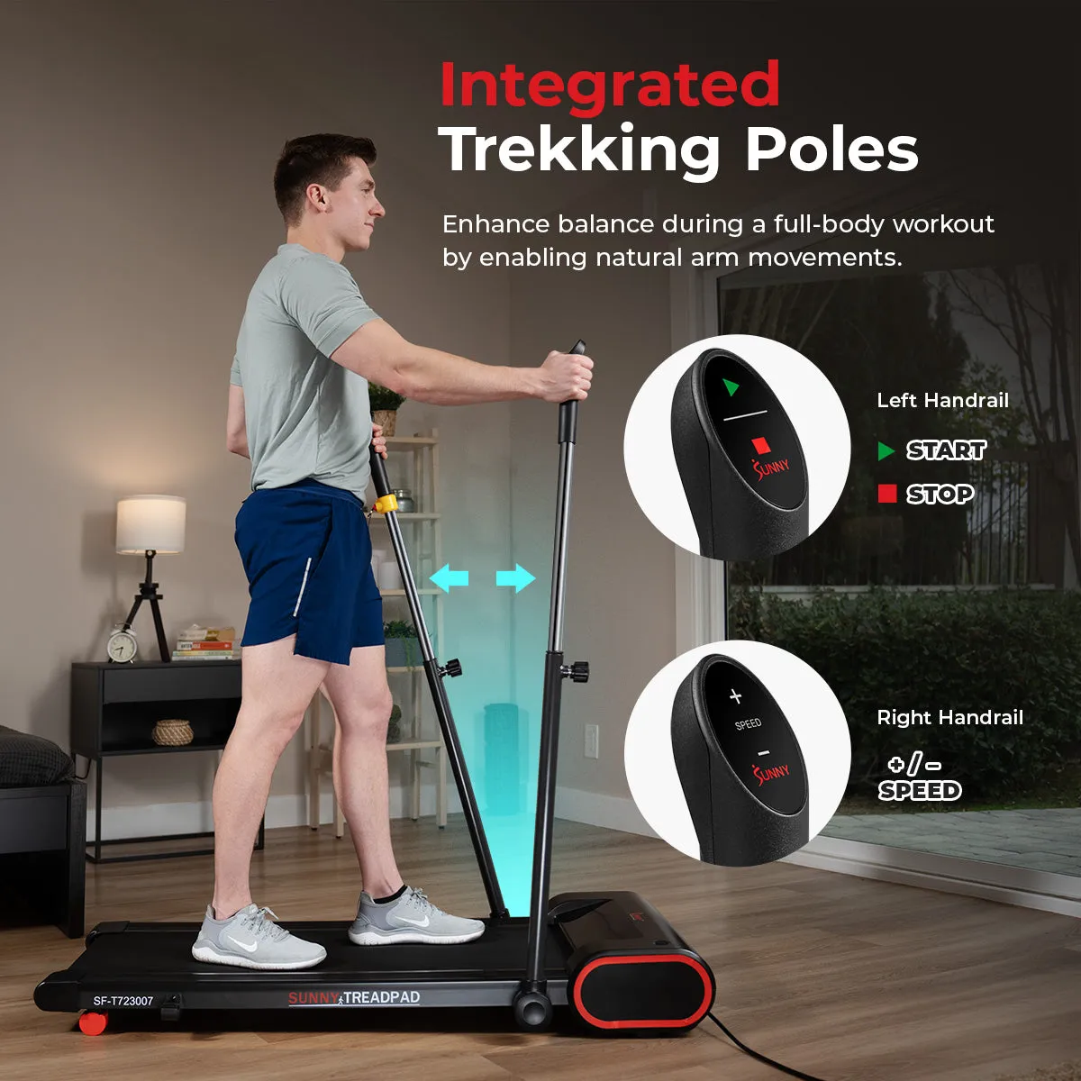 Under Desk Smart TreadPad® Walking Treadmill with Hiking Pole