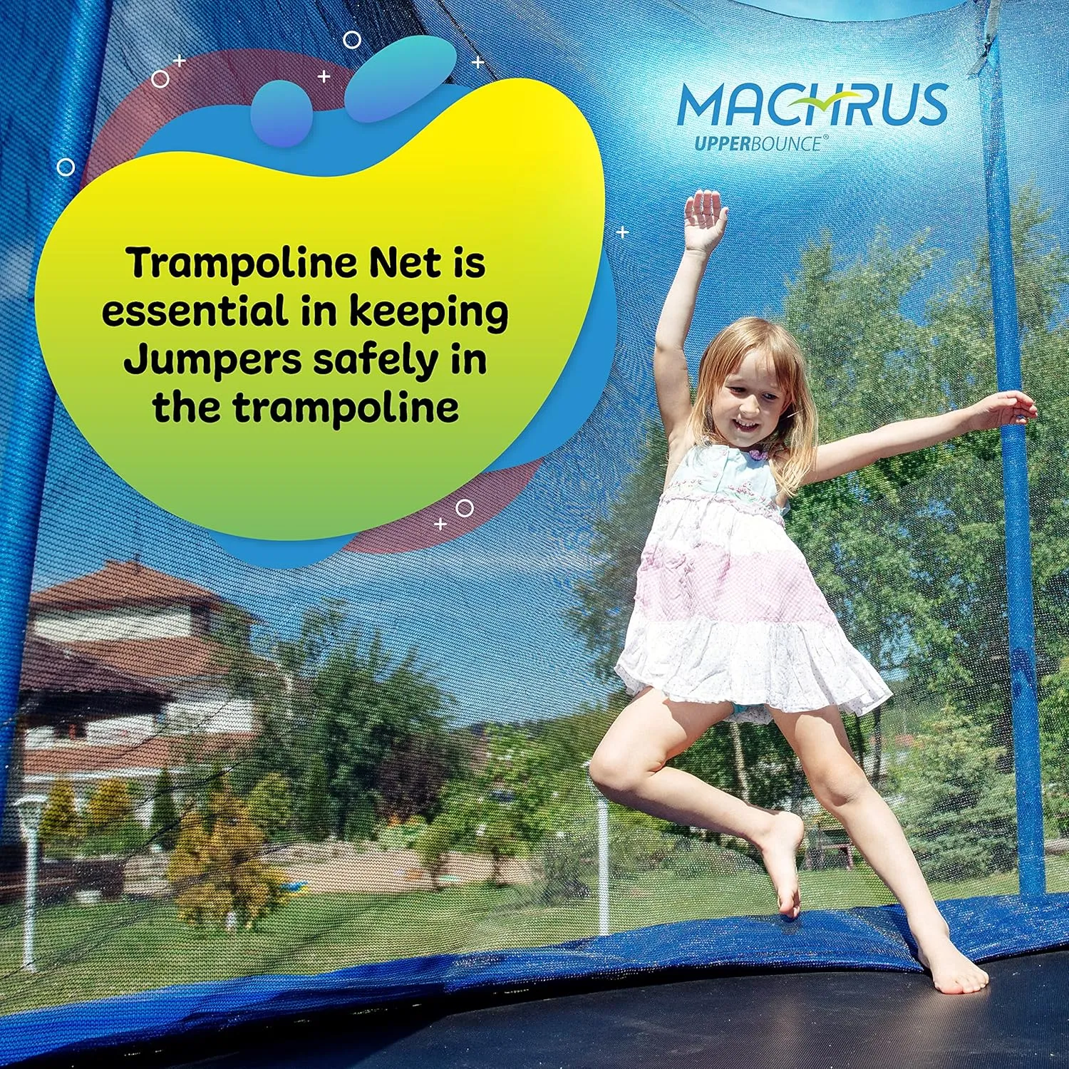 Upper Bounce Machrus Trampoline Net Replacement 7.5FT 8FT 9FT 10FT 12FT 13FT 14FT 15FT 16FT- Safety Net for Straight Poles/Arches Round Trampoline