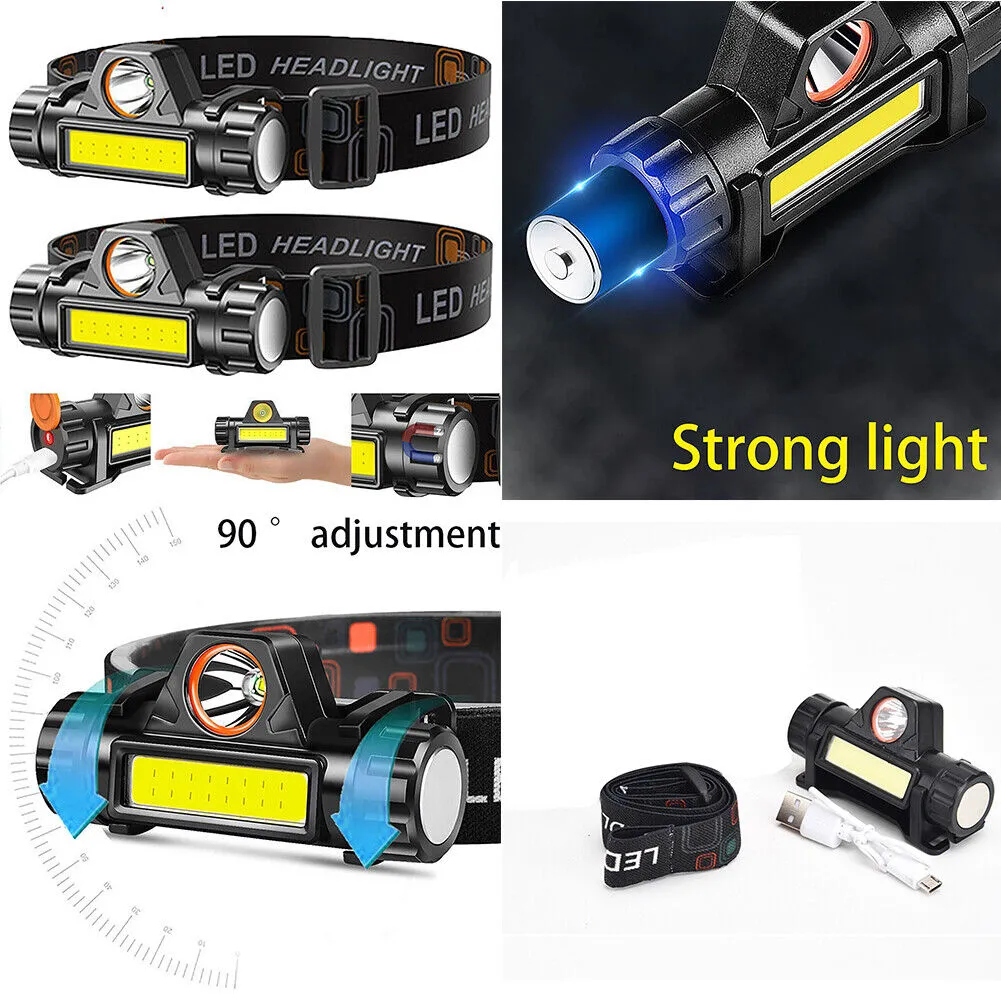 US 2-4Pack Waterproof LED Headlamp Flashlight USB Rechargeable Headlight Camping