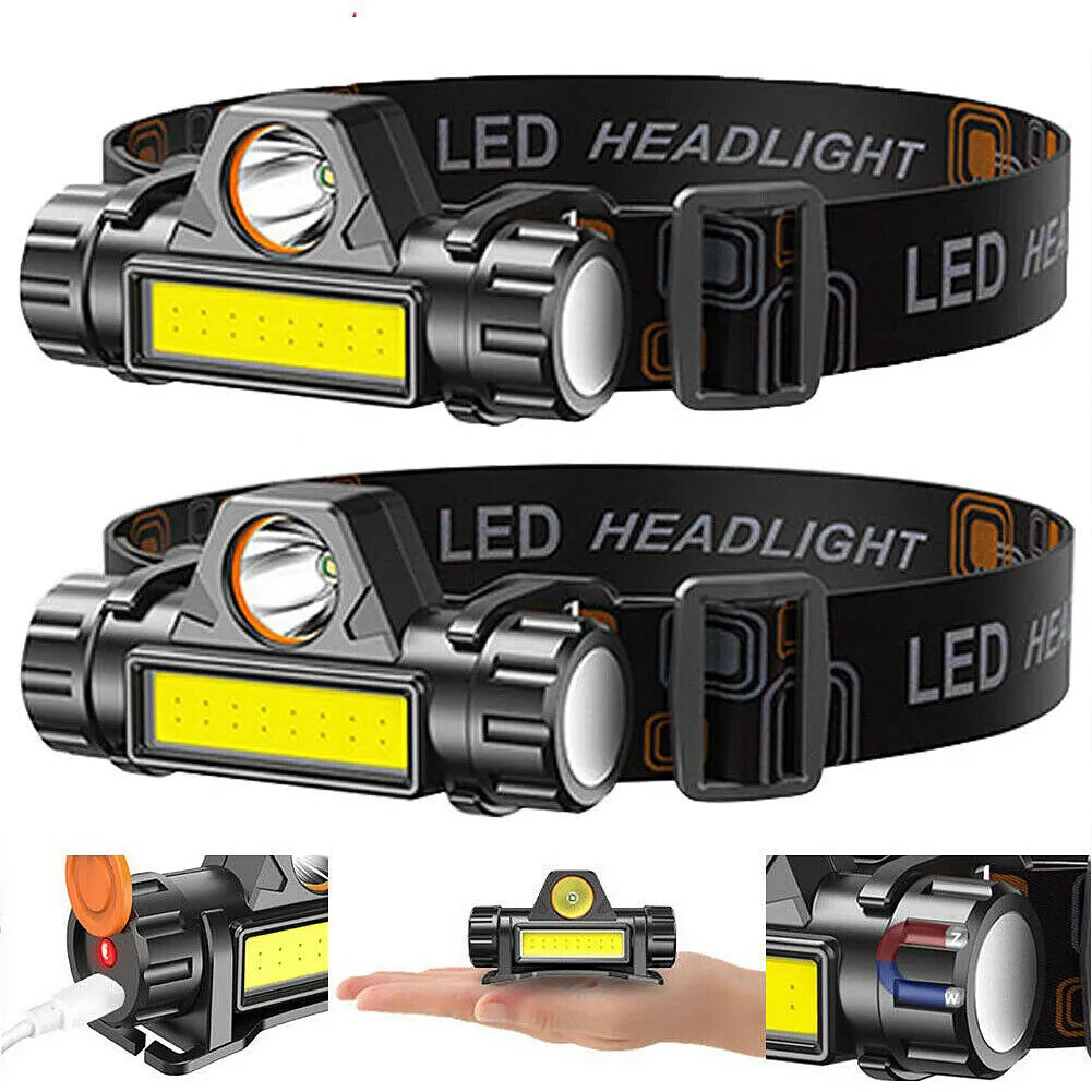 US 2-4Pack Waterproof LED Headlamp Flashlight USB Rechargeable Headlight Camping