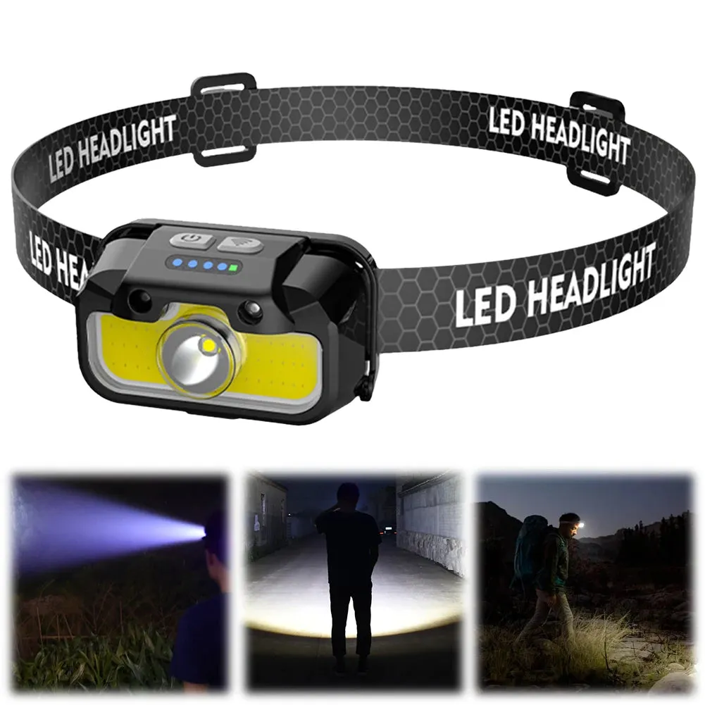 USB Rechargeable LED Headlamp - Adjustable Brightness Headlight for Camping, Running, Fishing & Outdoor Activities